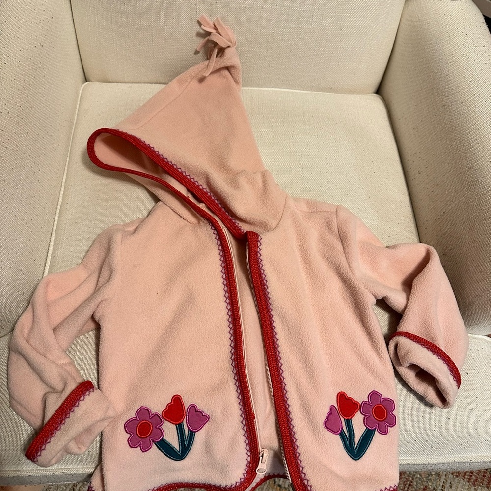 Pink Hooded Jacket with Heart and Flower Accents Hanna Andersson great condition